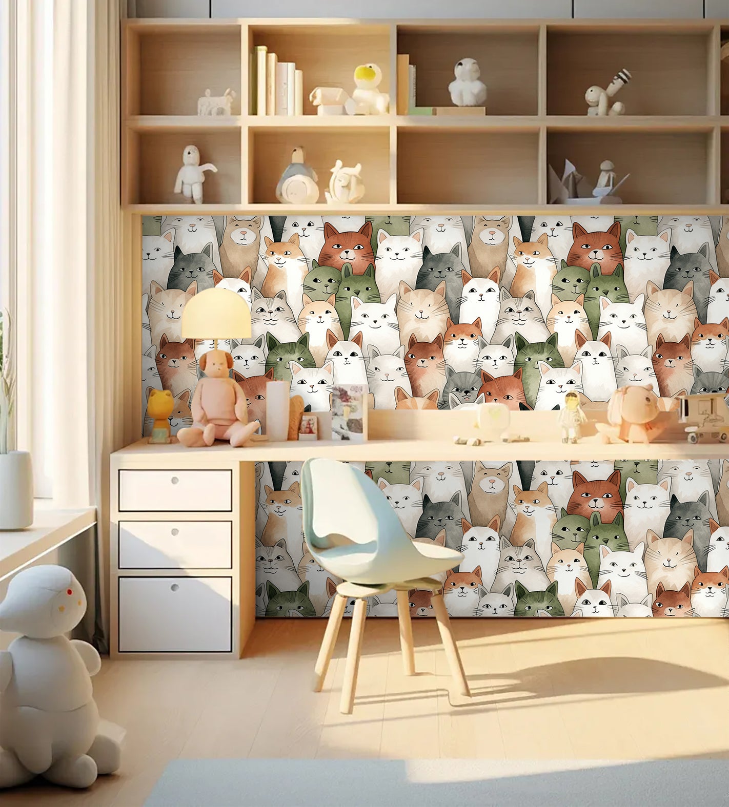 HAOKHOME 99056 Cats Wallpaper Peel and Stick Animal Stick on Wallpaper Textured 3D Wall Paper for Dollhouse Adhesive Contact Paper