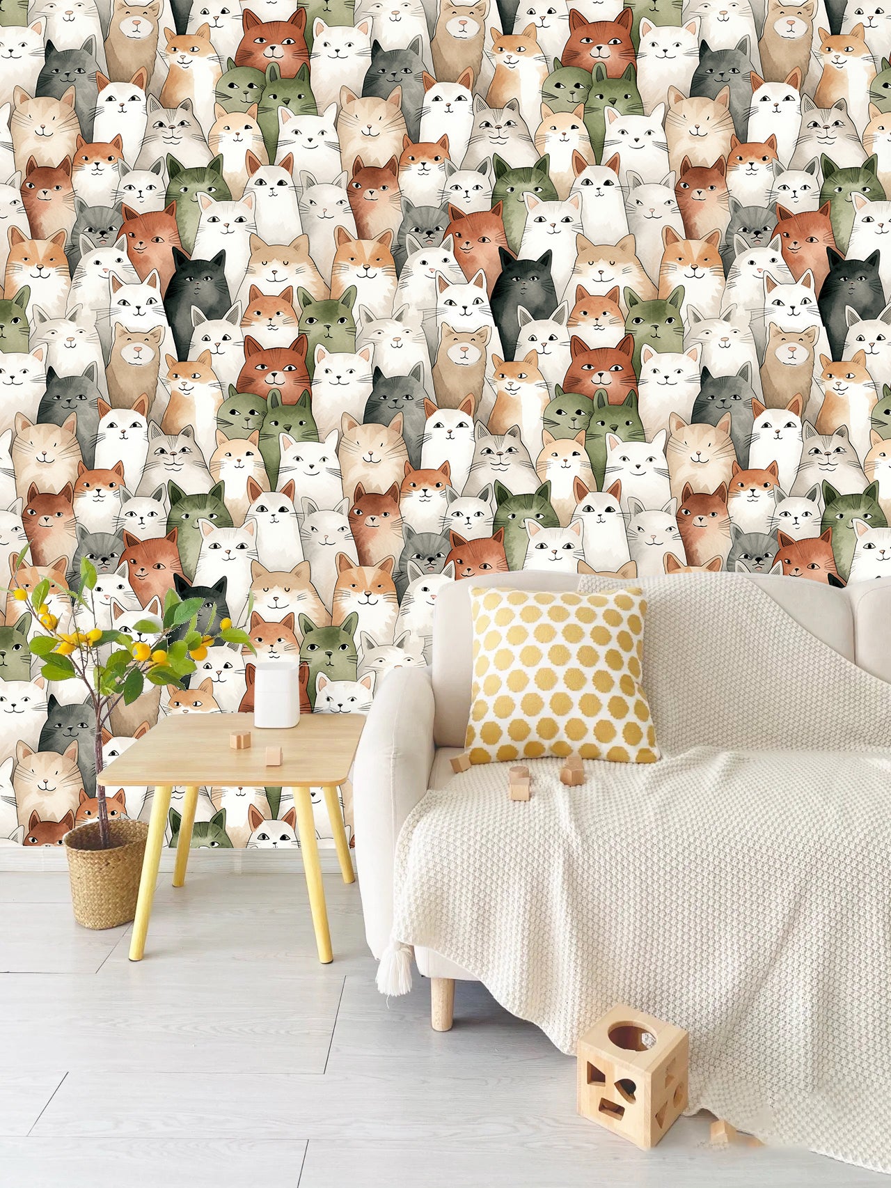 HAOKHOME 99056 Cats Wallpaper Peel and Stick Animal Stick on Wallpaper Textured 3D Wall Paper for Dollhouse Adhesive Contact Paper