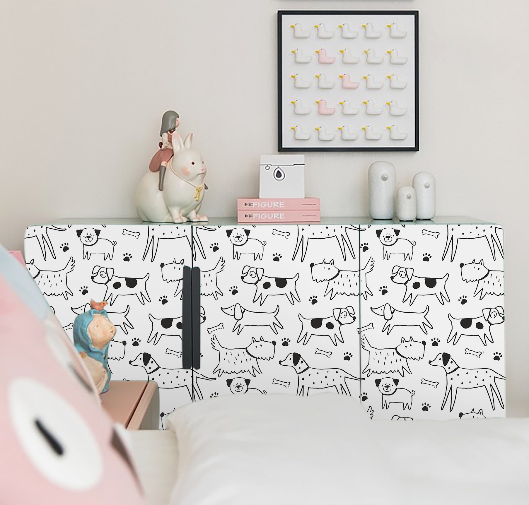 HAOKHOME 99052 Dog Wallpaper Peel and Stick Puppy Animal Black/White Self Adhesive Wall Murals Home Kitchen Bedroom Decor