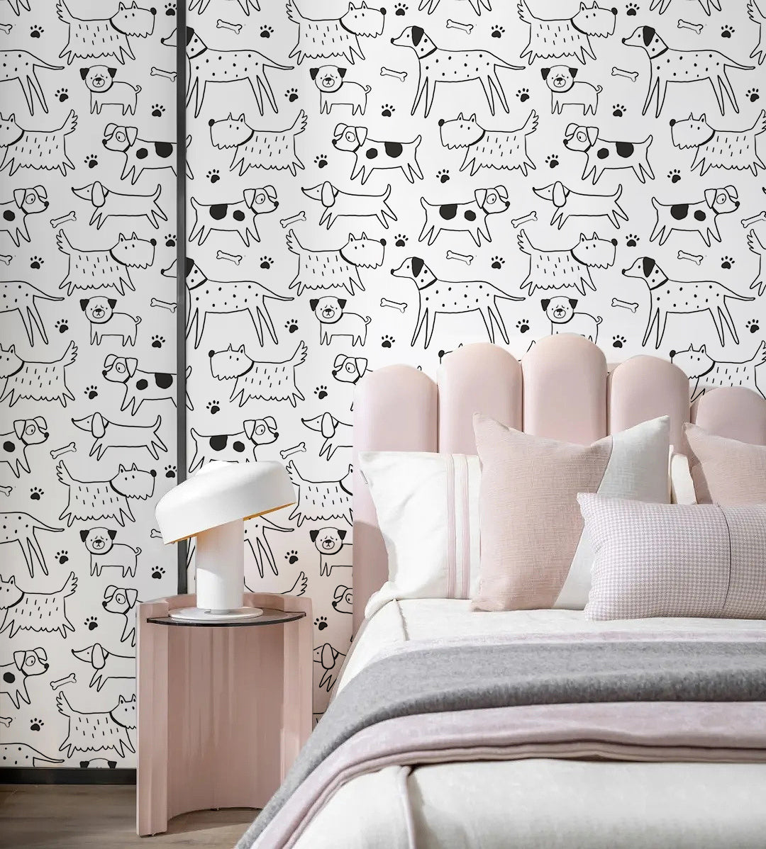 HAOKHOME 99052 Dog Wallpaper Peel and Stick Puppy Animal Black/White Self Adhesive Wall Murals Home Kitchen Bedroom Decor