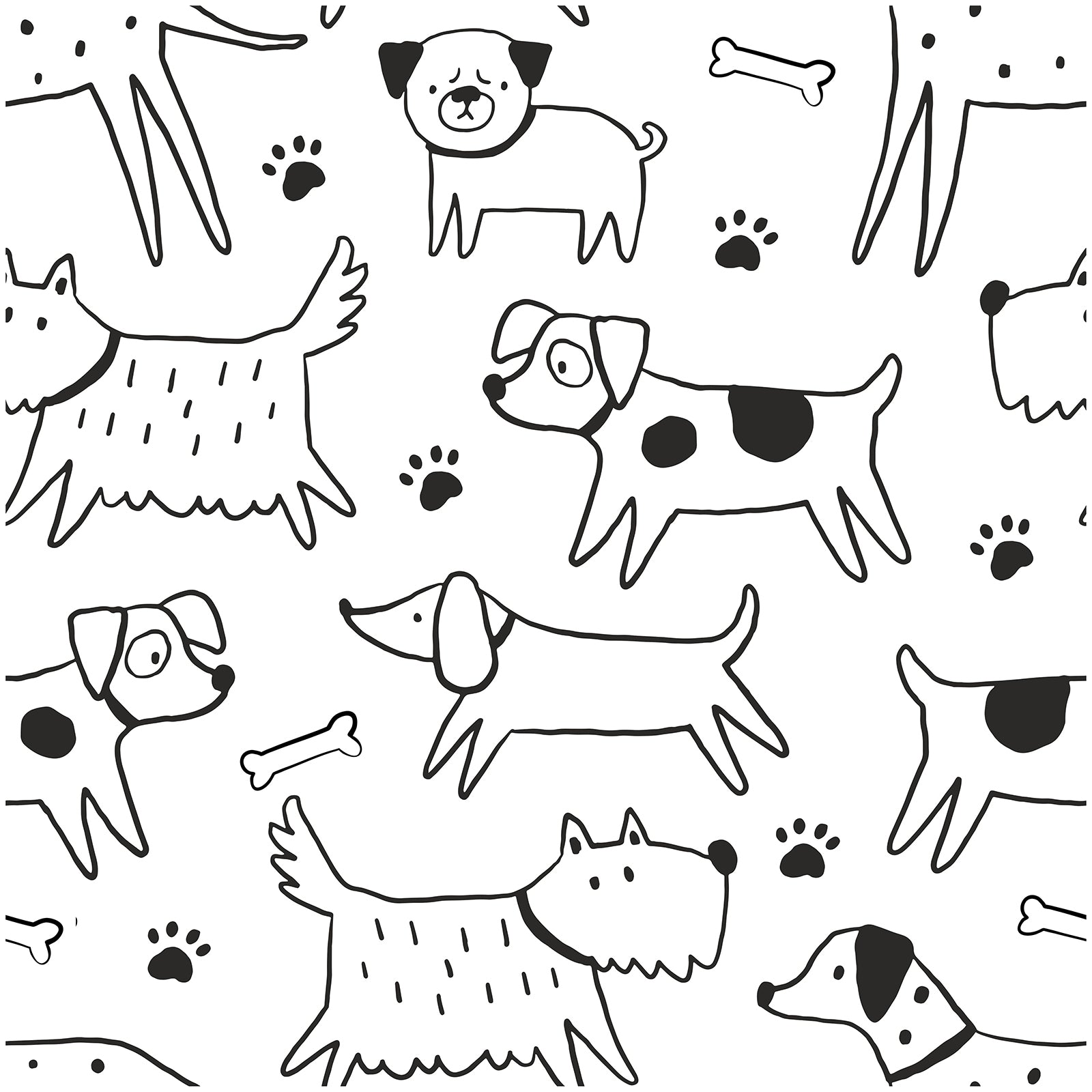 HAOKHOME 99052 Dog Wallpaper Peel and Stick Puppy Animal Black/White Self Adhesive Wall Murals Home Kitchen Bedroom Decor