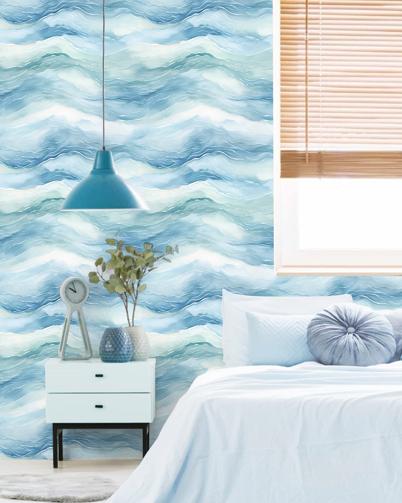 HaokHome 96142 Ebb and Flow Sea Wave Ripple Blue Peel and Stick Wallpaper