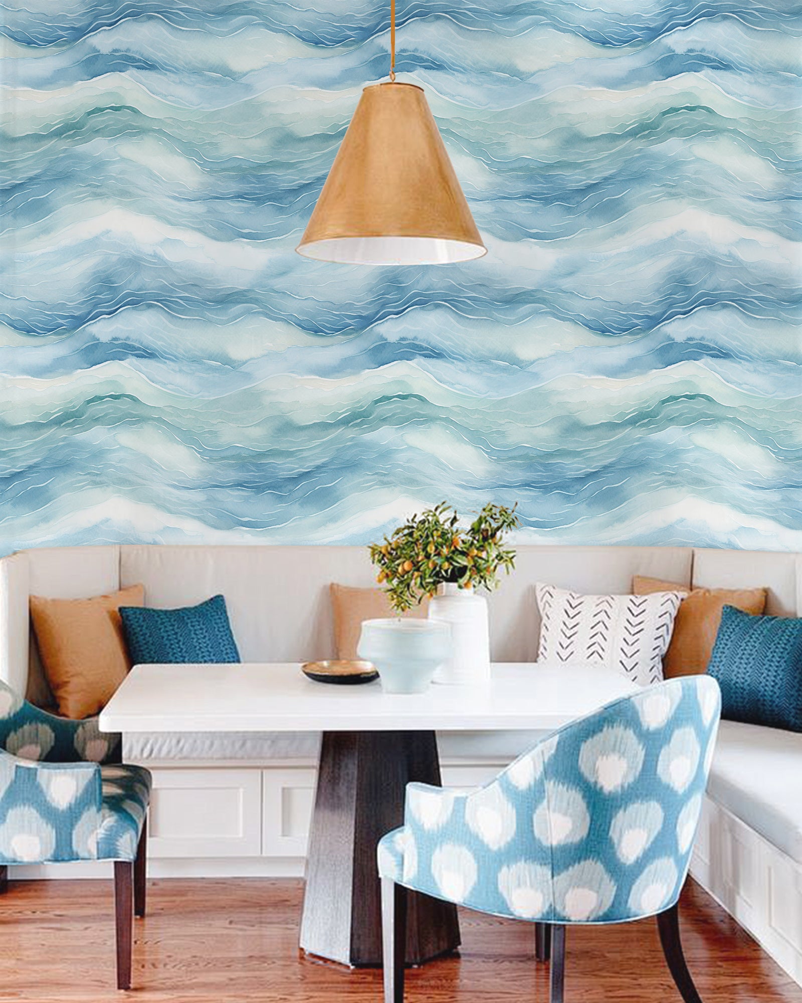 HaokHome 96142 Ebb and Flow Sea Wave Ripple Blue Peel and Stick Wallpaper