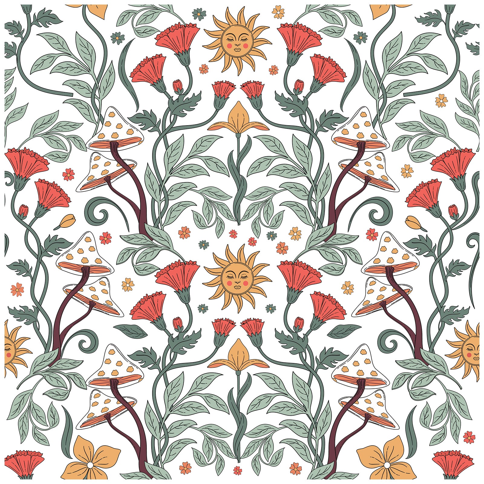 HAOKHOME 93316-1 Floral Peel and Stick Wallpaper Boho Removable Wall Paper White/Green/Red Vinyl Stick on Wall Mural Decor