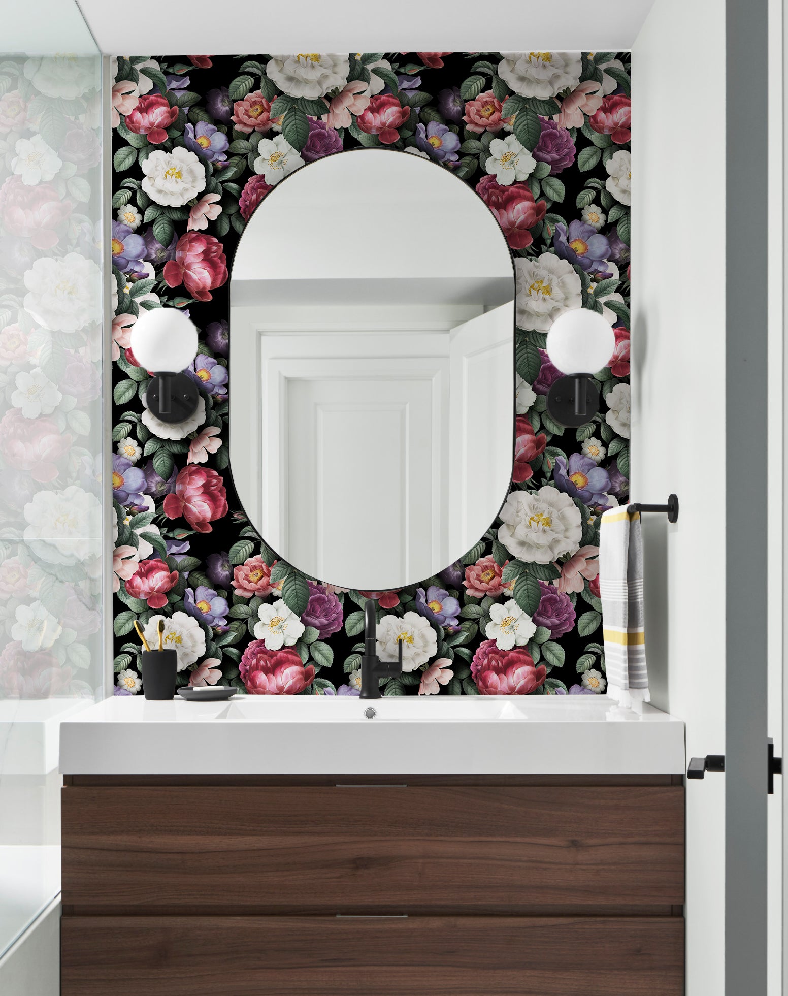 HAOKHOME 93312 Floral Peel and Stick Wallpaper Removable Vintage Wall Paper Black/Green/Pink Vinyl Self Adhesive Wall Mural