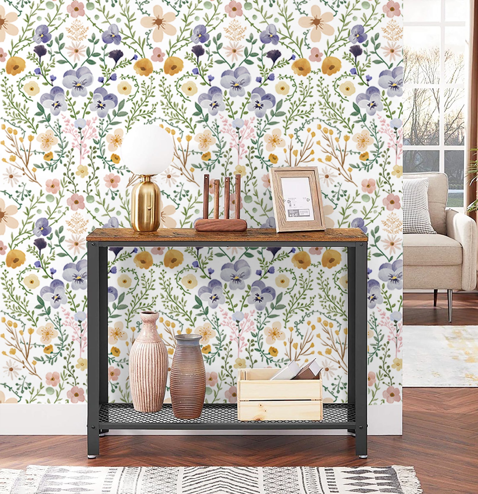 HaokHome 93399-1 Floral Purple/Green/White Peel & Stick Wall Paper Nursery DIY Contact Paper