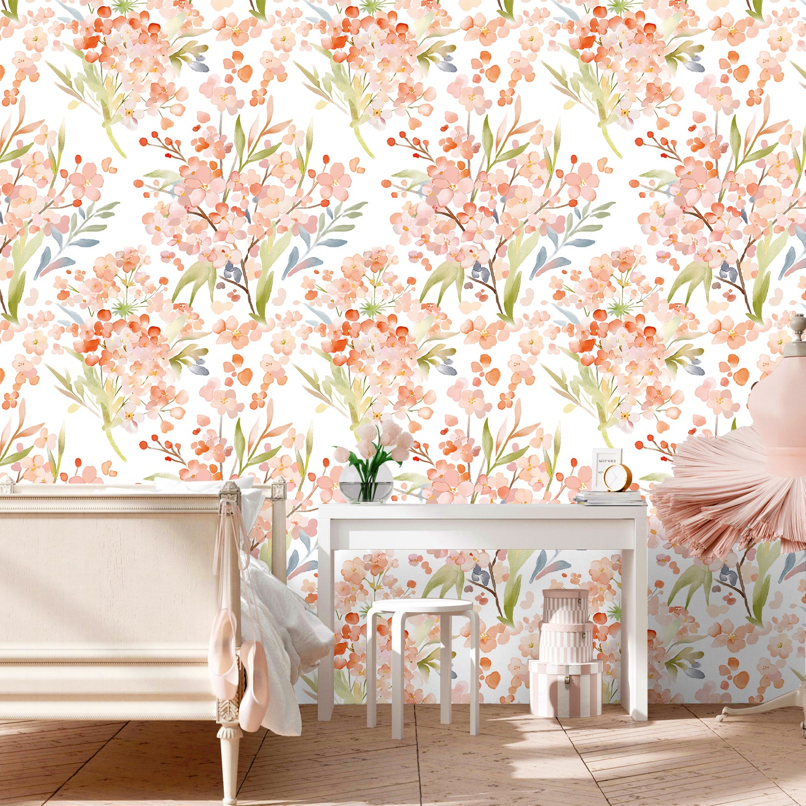 HAOKHOME 93425-1 Floral Wallpaper Peel and Stick Removable Boho Wall Paper for Bedroom Textured Contact Paper