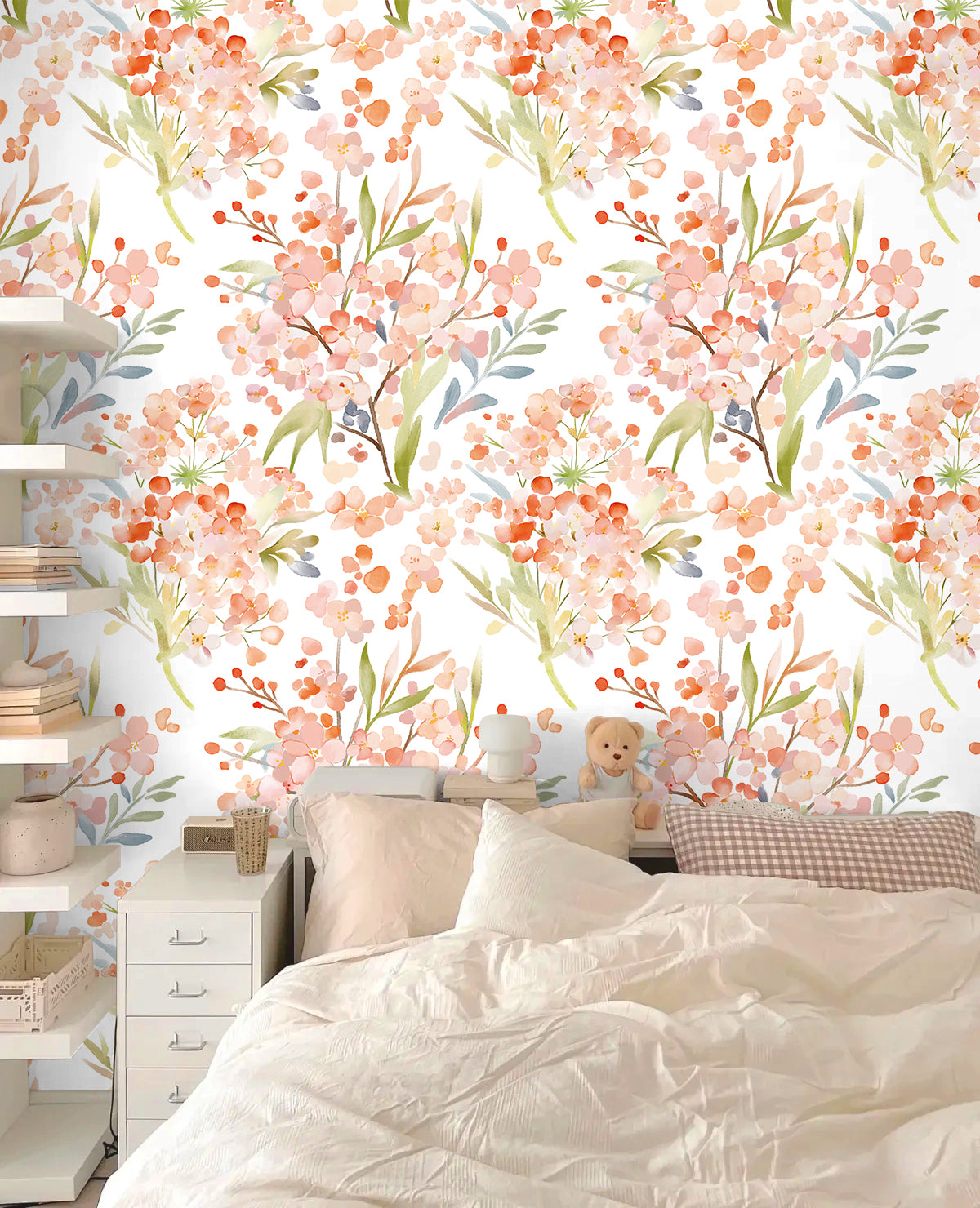 HAOKHOME 93425-1 Floral Wallpaper Peel and Stick Removable Boho Wall Paper for Bedroom Textured Contact Paper