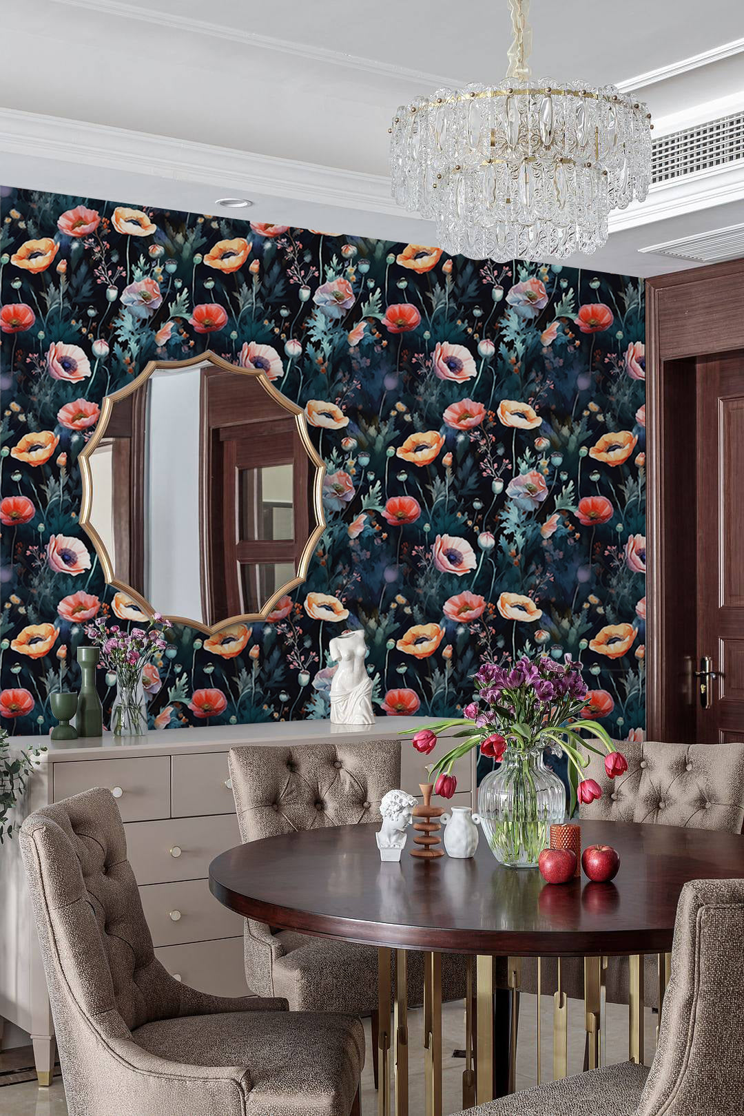 HAOKHOME 93359 Floral Wallpaper Peel and Stick Removable Wall Paper Blue/Pink Stick on Wall Mural Contact Paper