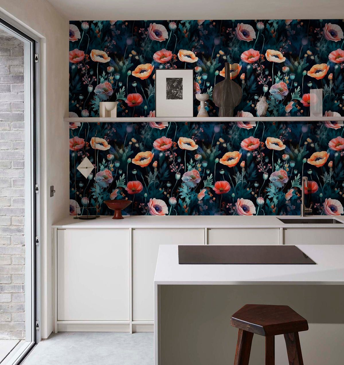 HAOKHOME 93359 Floral Wallpaper Peel and Stick Removable Wall Paper Blue/Pink Stick on Wall Mural Contact Paper