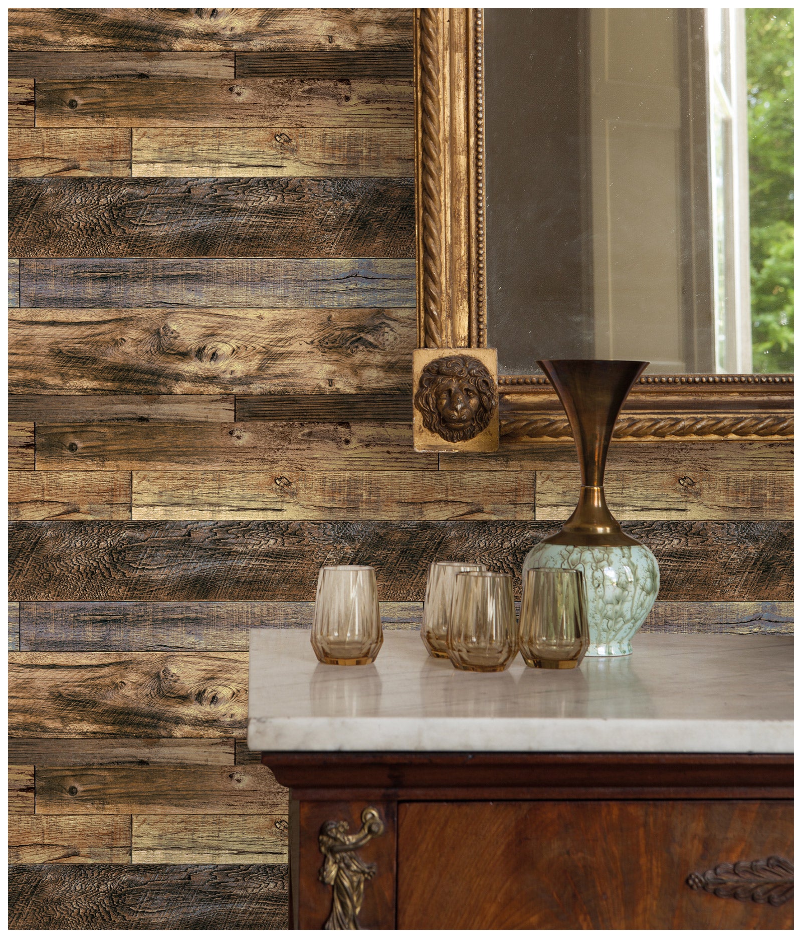 HaokHome Shiplap Wood Wallpaper Brown Distressed Plank Farmhouse Wallpaper