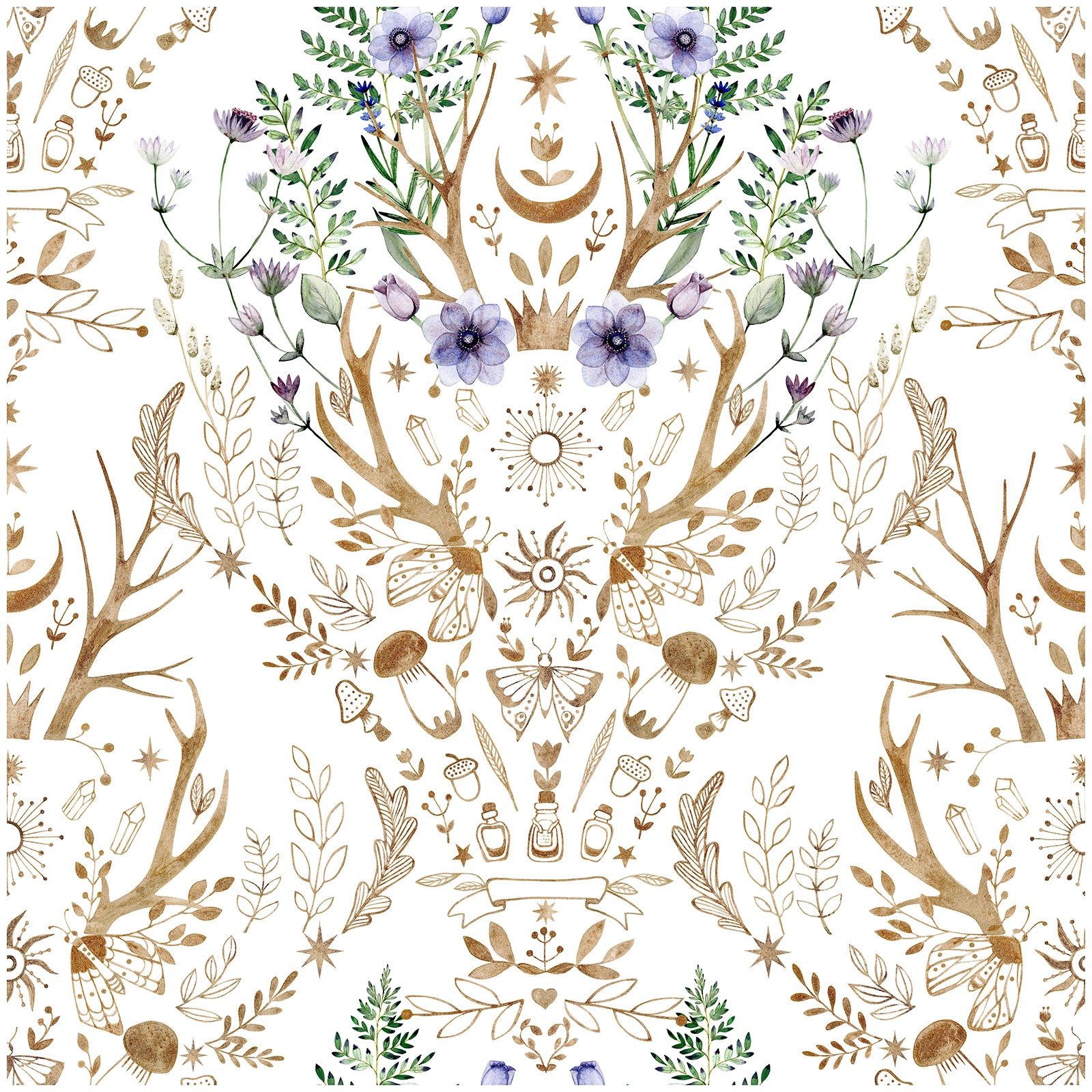 HaokHome 94027-2 Gothic Wallpaper Retro Floral Damask Bronze/White Witchy Wall Decor Bathroom Removable