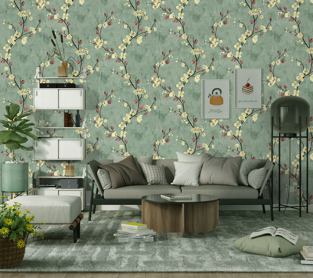 HAOKHOME 90024 Peel and Stick Retro American Dark Green Floral Waterproof Wallpaper