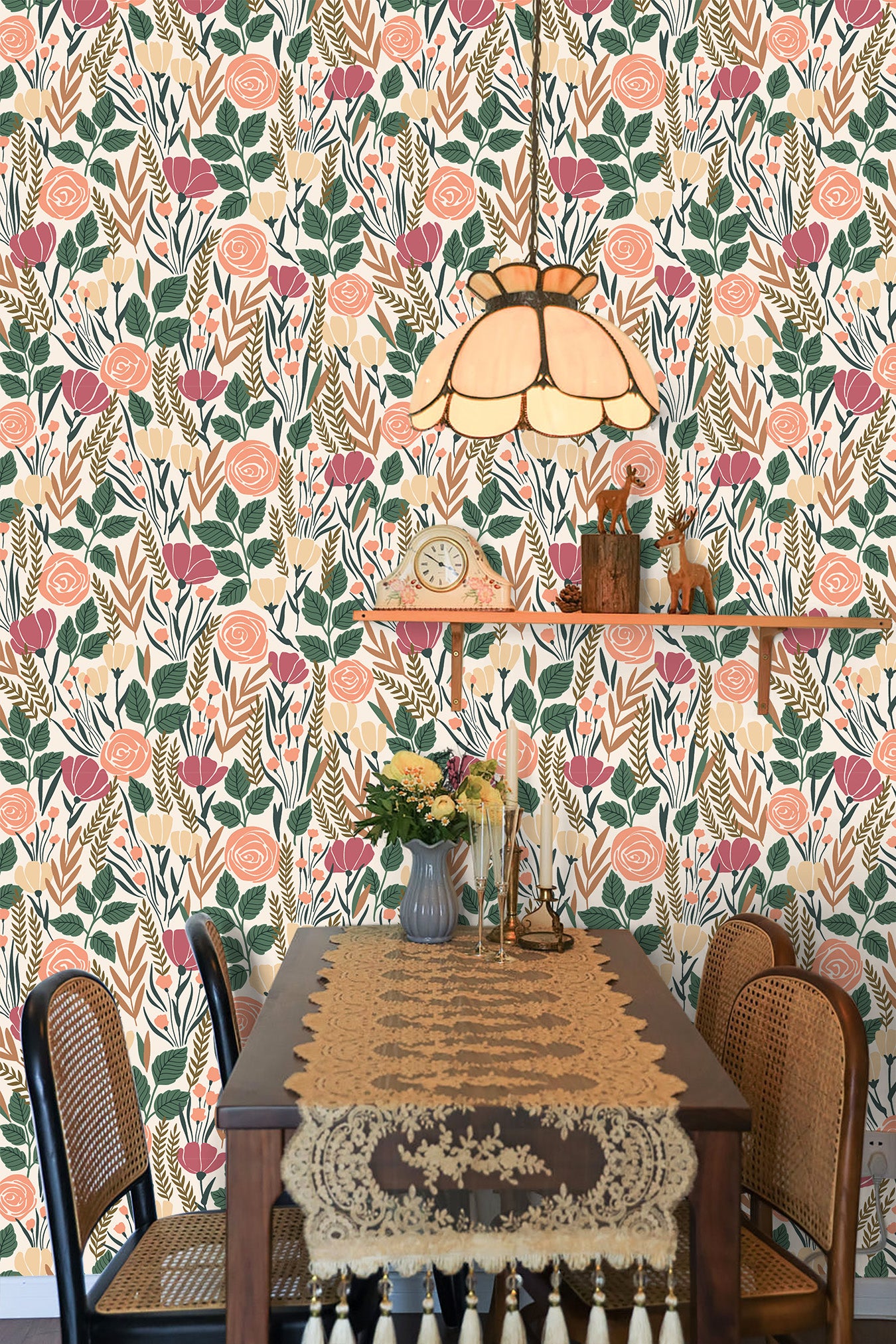 HAOKHOME 93386-1 Peel and Stick Wallpaper Floral Removable Stick on Contact Paper for Bathroom Beige/Fushia/Green