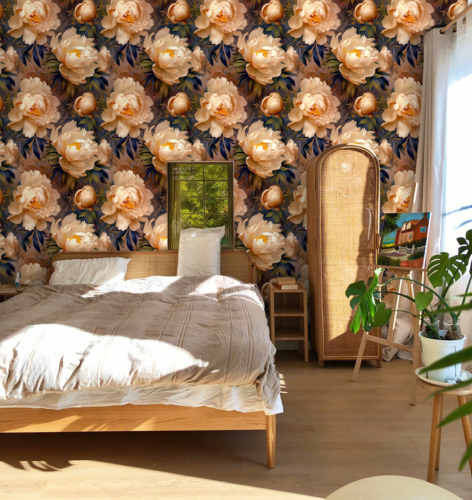 HAOKHOME 93435 Vintage Peel and Stick Wallpaper Floral Wall Paper Removable Boho for Bedroom Blue/Cream Contact Paper