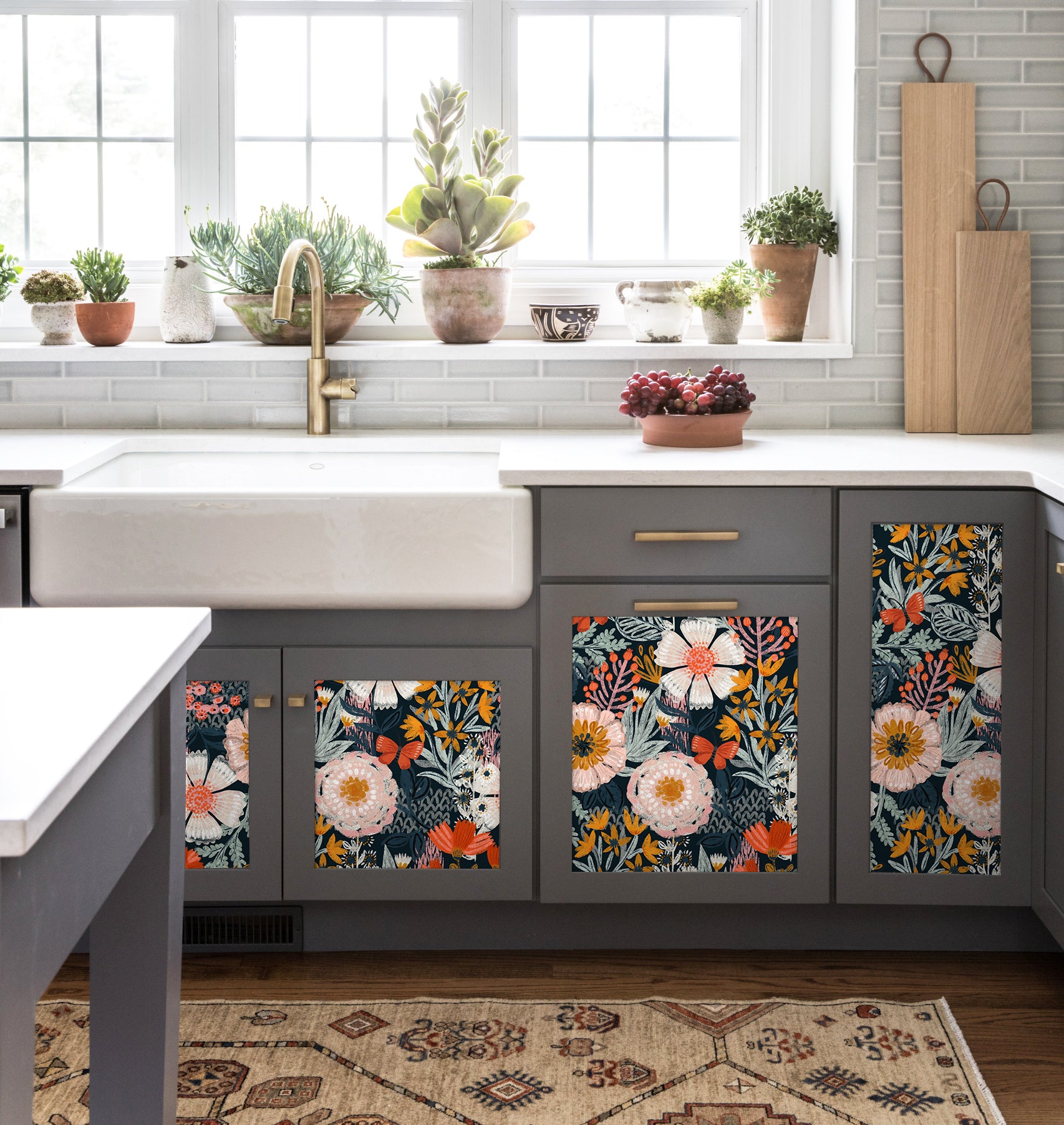 HAOKHOME 93439-1 Boho Peel and Stick Wallpaper Floral Wall Paper Removable for Bedroom Navy/Pink/Orange Contact Paper