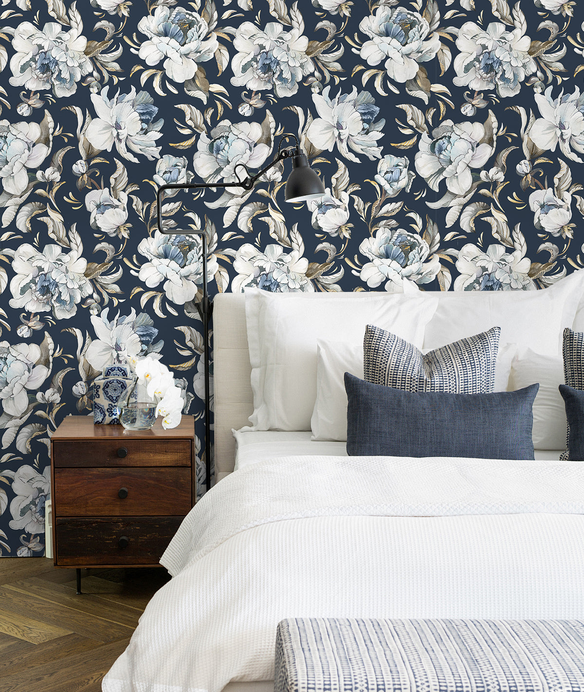 HAOKHOME 94030-1 Vintage Damask Wallpaper Peel and Stick Floral Removable Wall Paper Navy/Cream/Brown for Bedroom Contact Paper