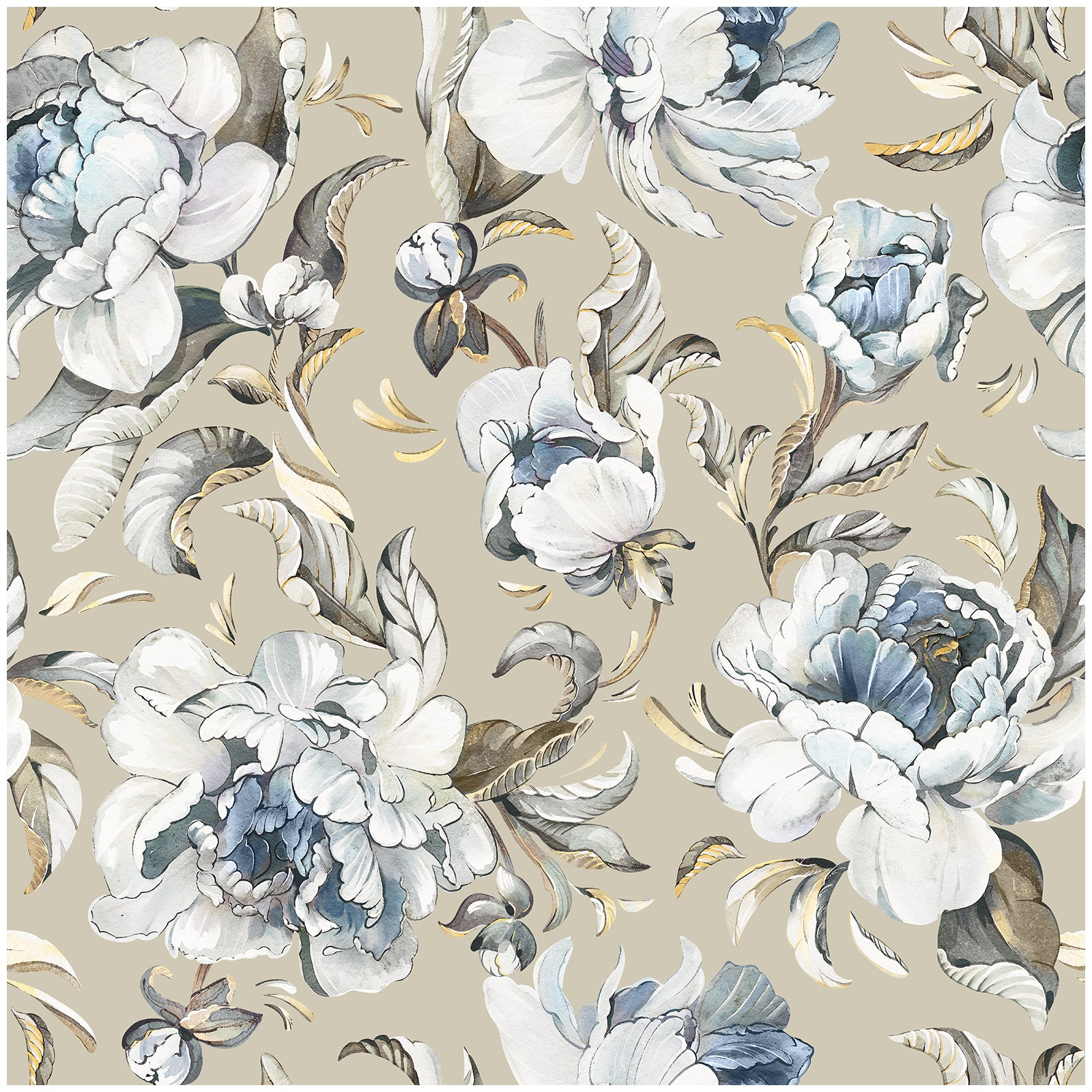 HAOKHOME 94030-2 Vintage Damask Wallpaper Peel and Stick Floral Removable Wall Paper Tan/Cream/Blue for Bedroom Contact Paper