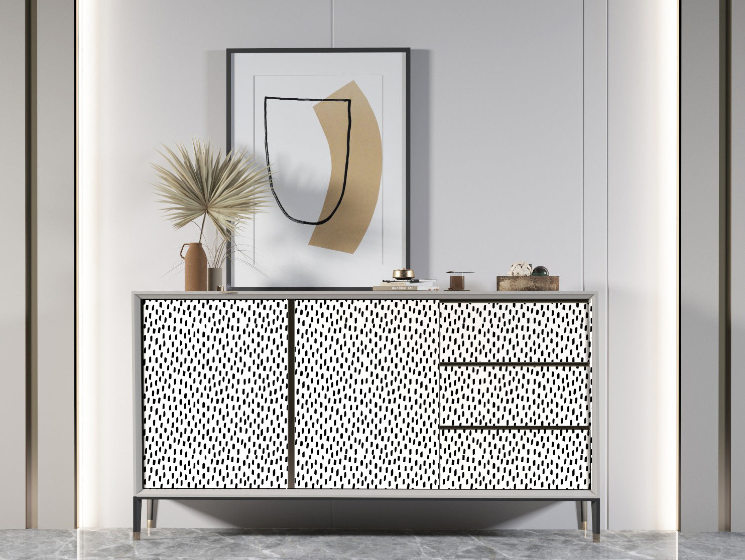 HAOKHOME Black Peel and Stick Wallpaper Modern Dots Wall Paper Removable for Bathroom Black/White Contact Paper