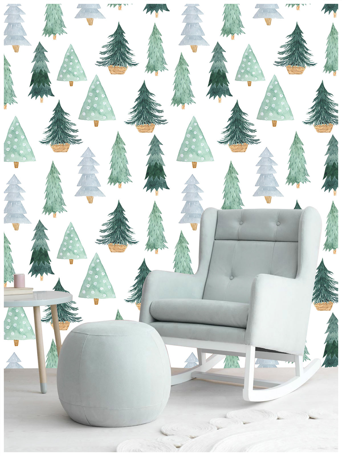 HaokHome Watercolor Christmas Tree Wallpaper Christmas Wall Decor Forest Wall Paper