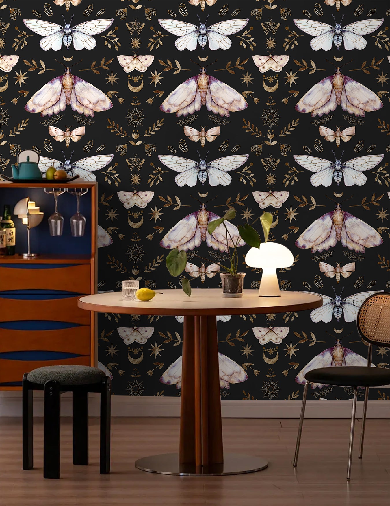 HaokHome 93296-1 Elegant Butterfly and Stars Wallpaper - Dark Aesthetic Floral Wallpaper for Unique Home Decor