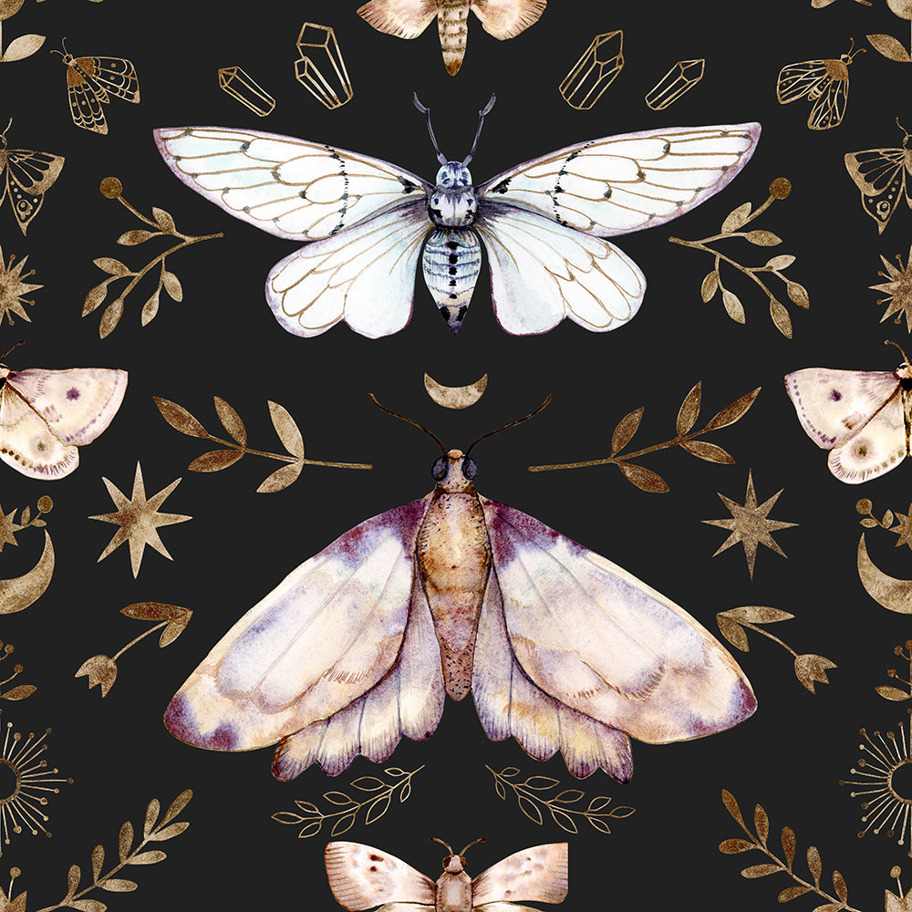 HaokHome 93296-1 Elegant Butterfly and Stars Wallpaper - Dark Aesthetic Floral Wallpaper for Unique Home Decor