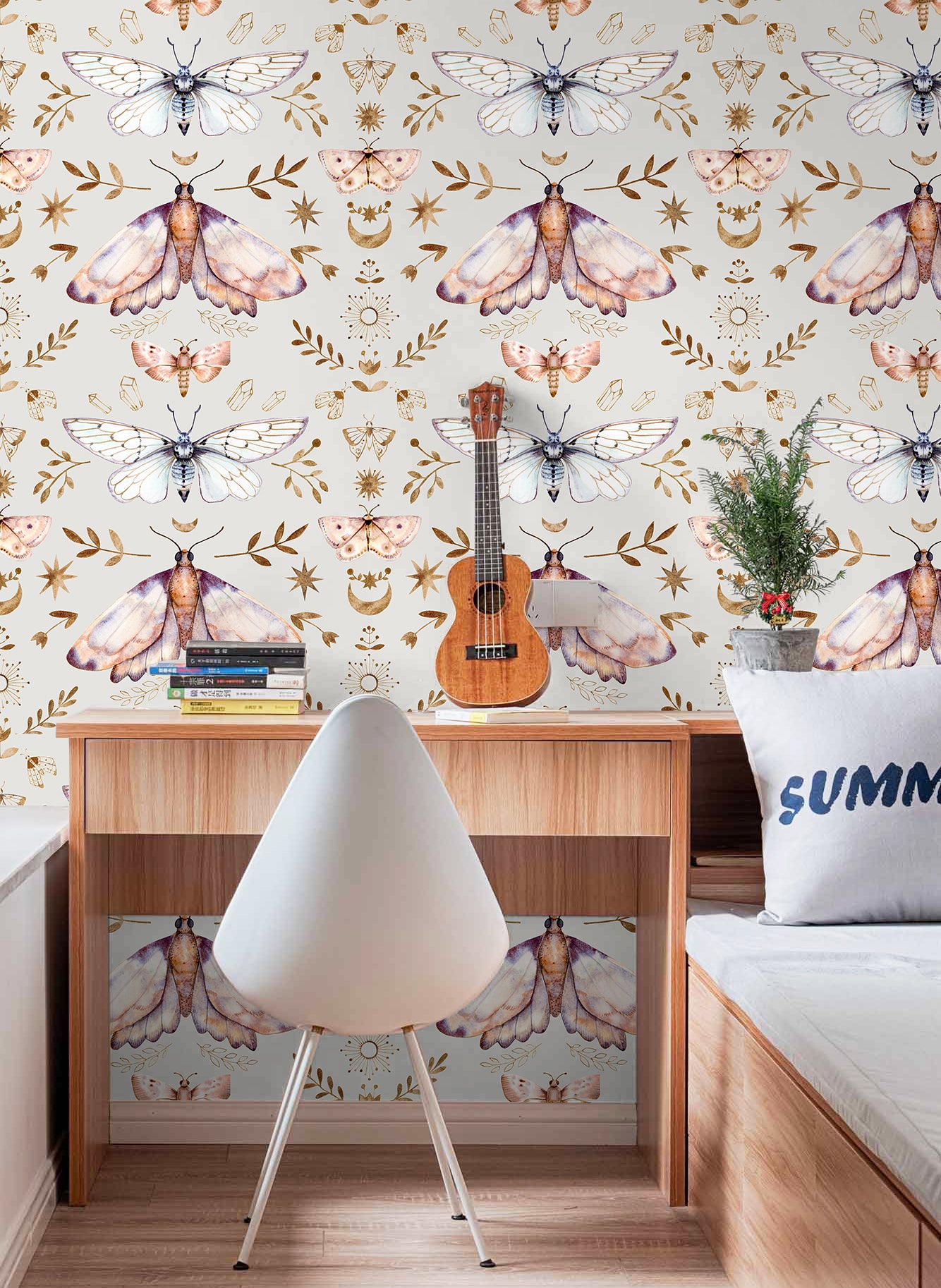 HaokHome_93296-3_Elegant_Butterfly_and_Star_Wallpaper_-_Light_Aesthetic_Floral_Wallpaper_for_Unique_Home_Decor
