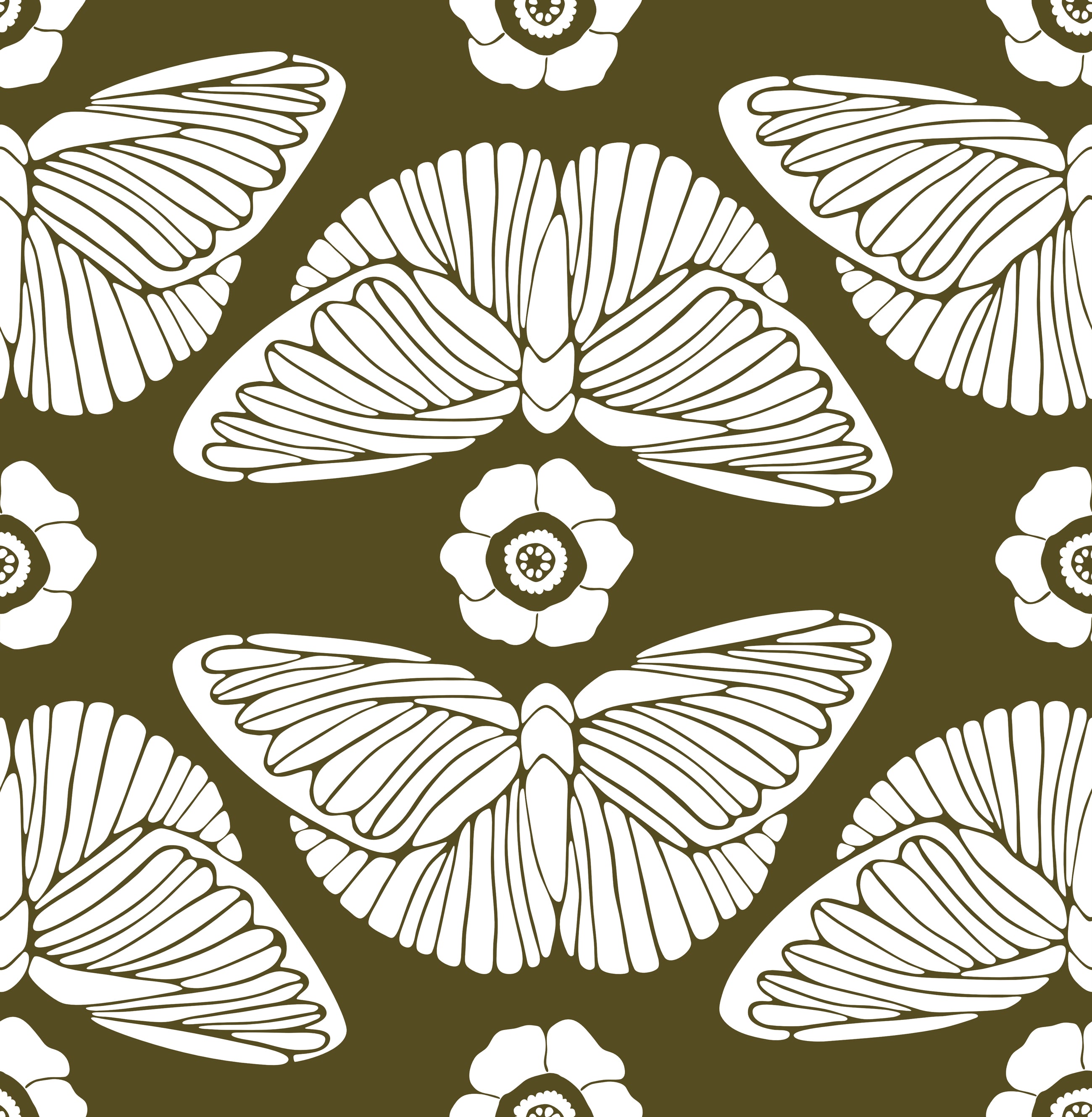 HaokHome 93387-2 Olive Green Butterfly Floral Peel and Stick Wallpaper – Removable Home Decor