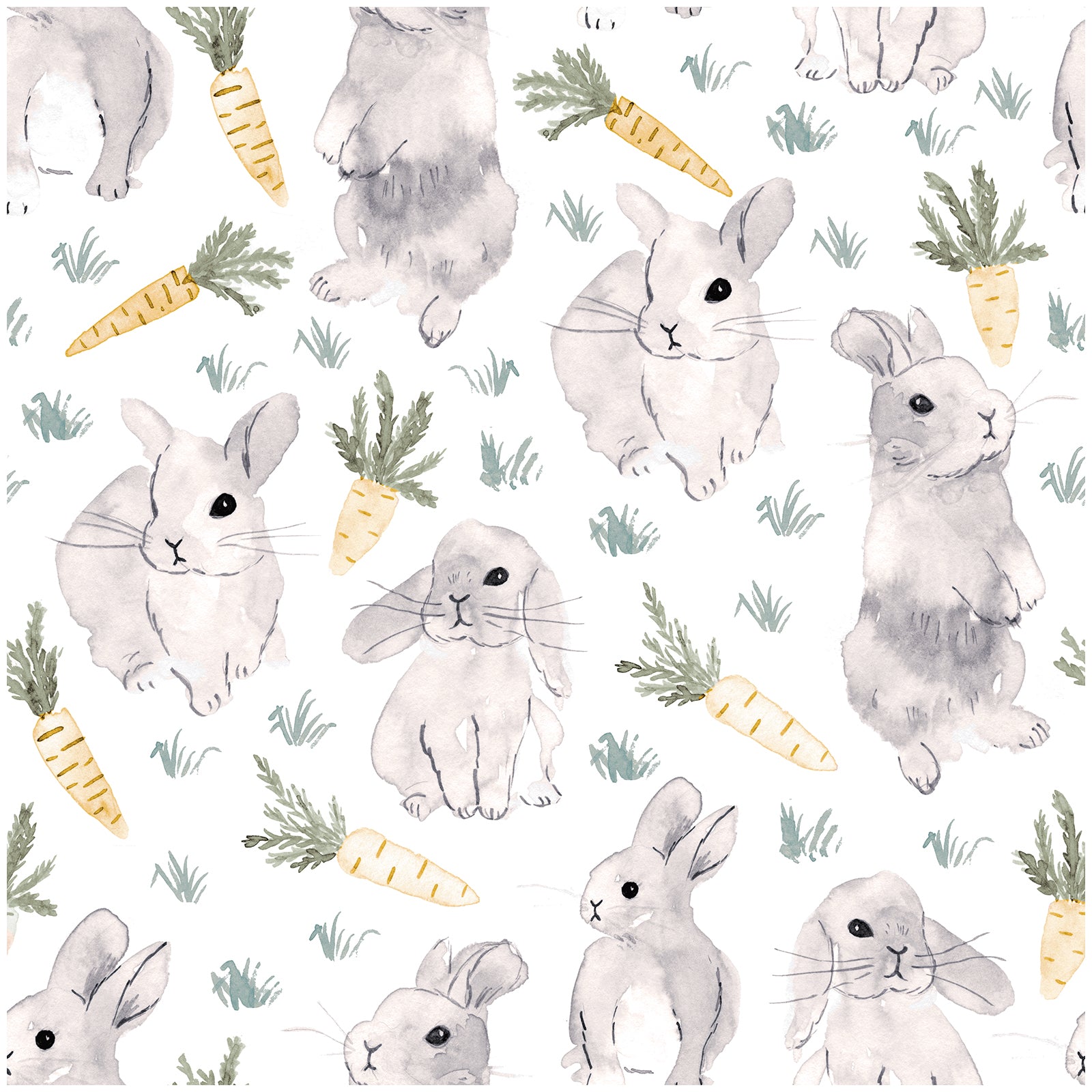 HaokHome 99037-3 Cute Bunny and Carrot Wallpaper - Playful Animal Wallpaper for Kids’ Rooms and Nurseries