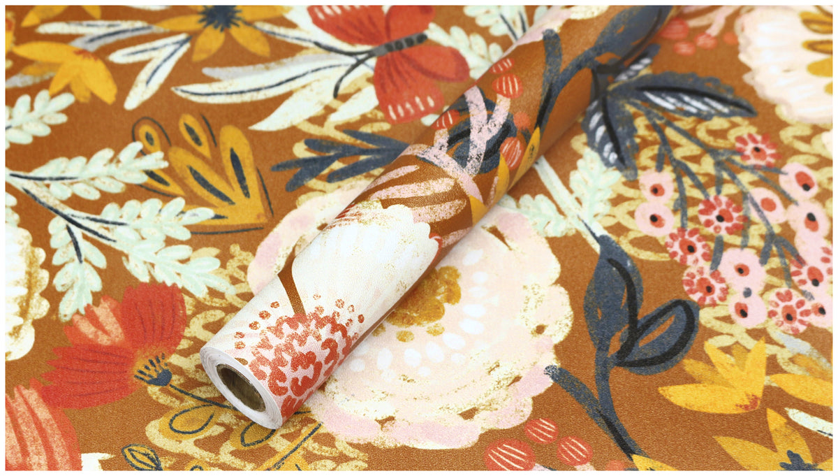 Mustard & Orange Vintage Floral Peel and Stick Wallpaper