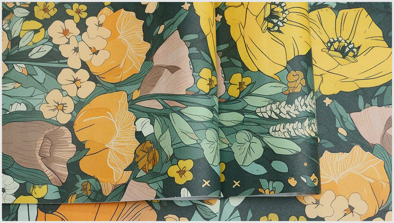 Vibrant Floral Design with Dark Green & Orange Wallpaper