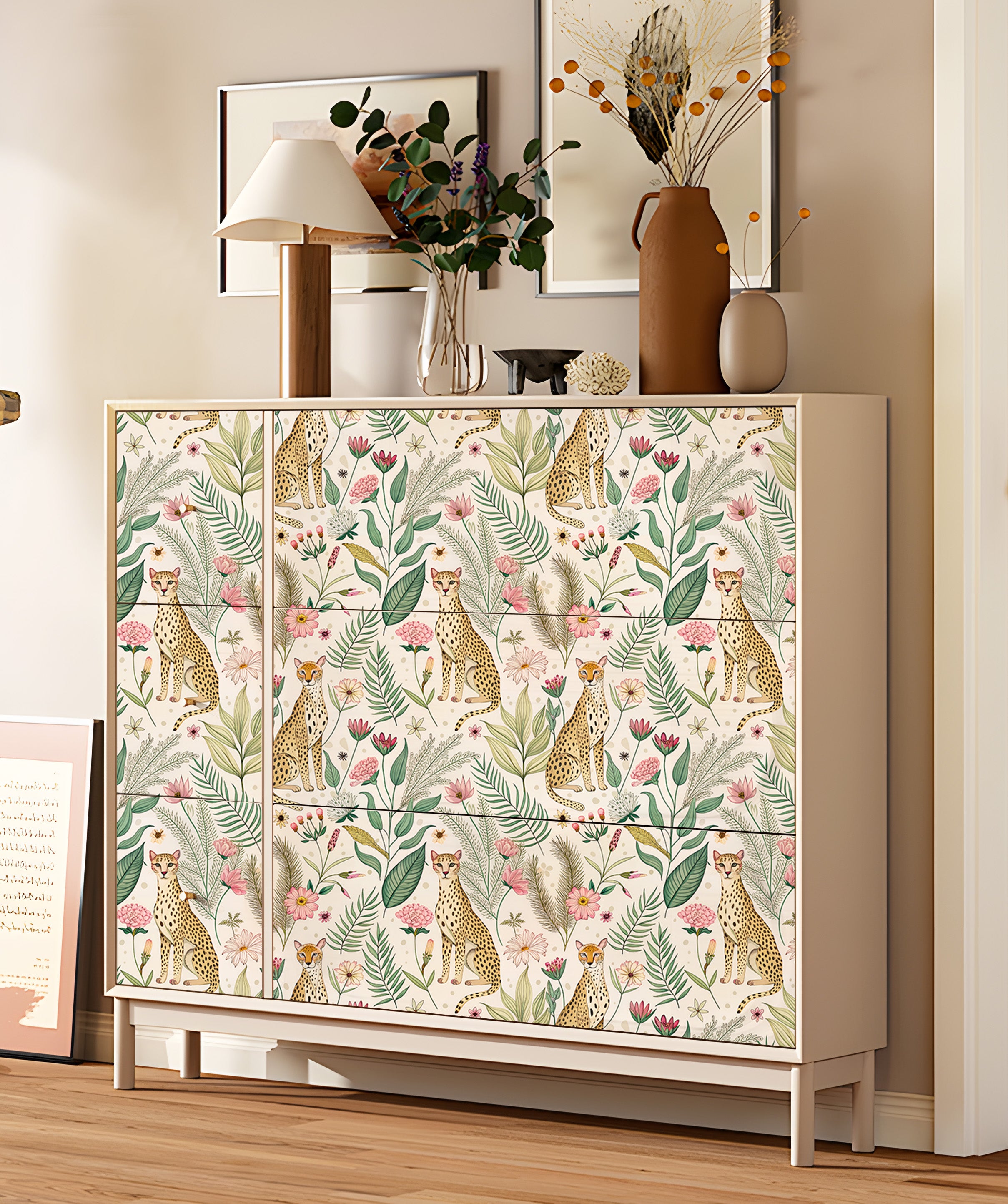 HaokHome Botanical Cheetah Wallpaper - Peel and Stick Removable Decor for Kids’ Rooms & Living Spaces