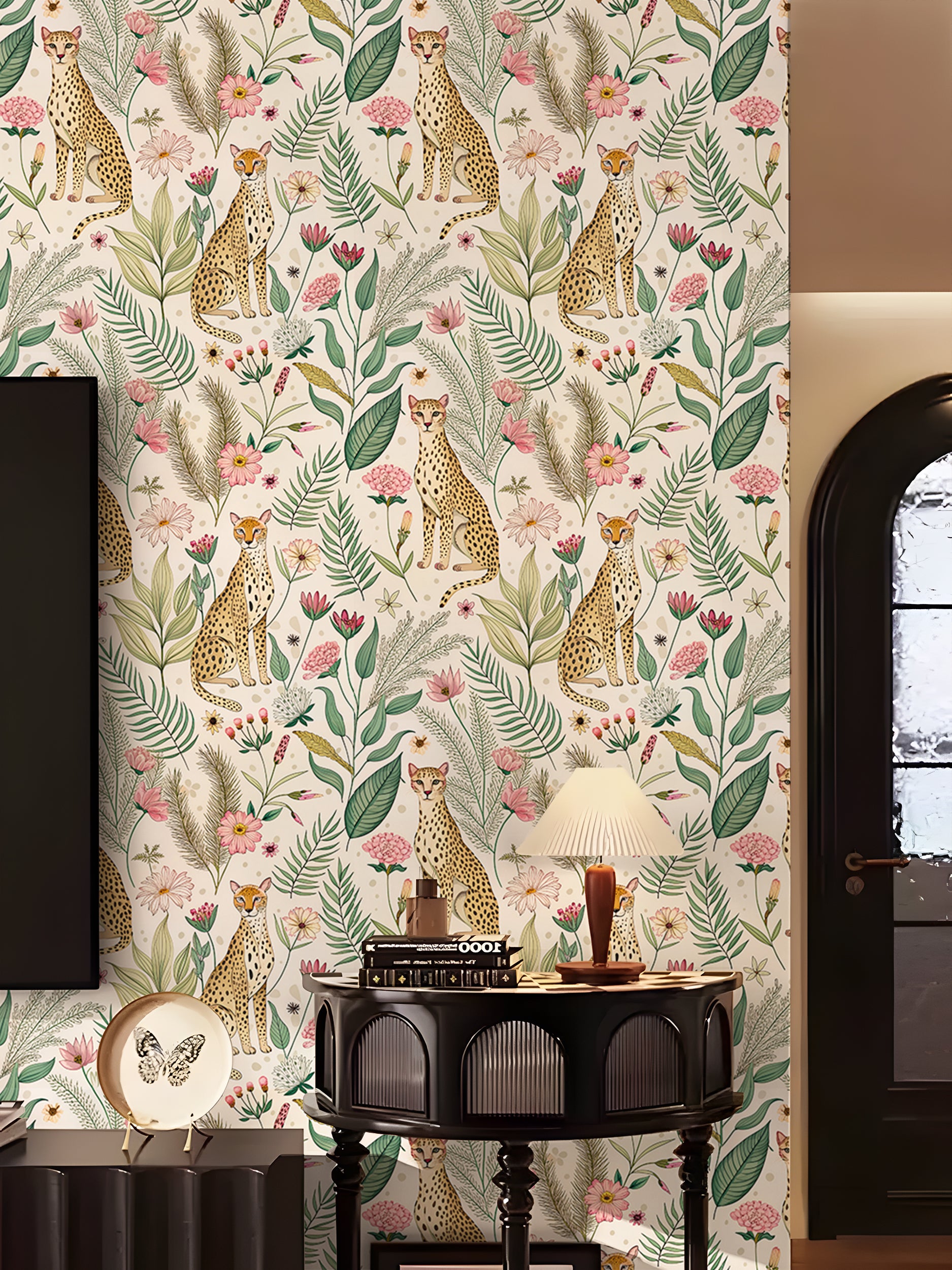 HaokHome Botanical Cheetah Wallpaper - Peel and Stick Removable Decor for Kids’ Rooms & Living Spaces