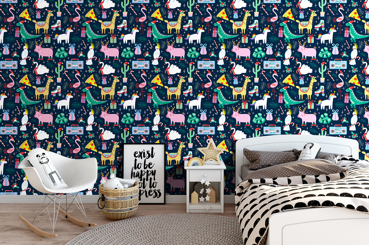 HaokHome Christmas-Themed Cartoon Animal Wallpaper Fun and Festive Design