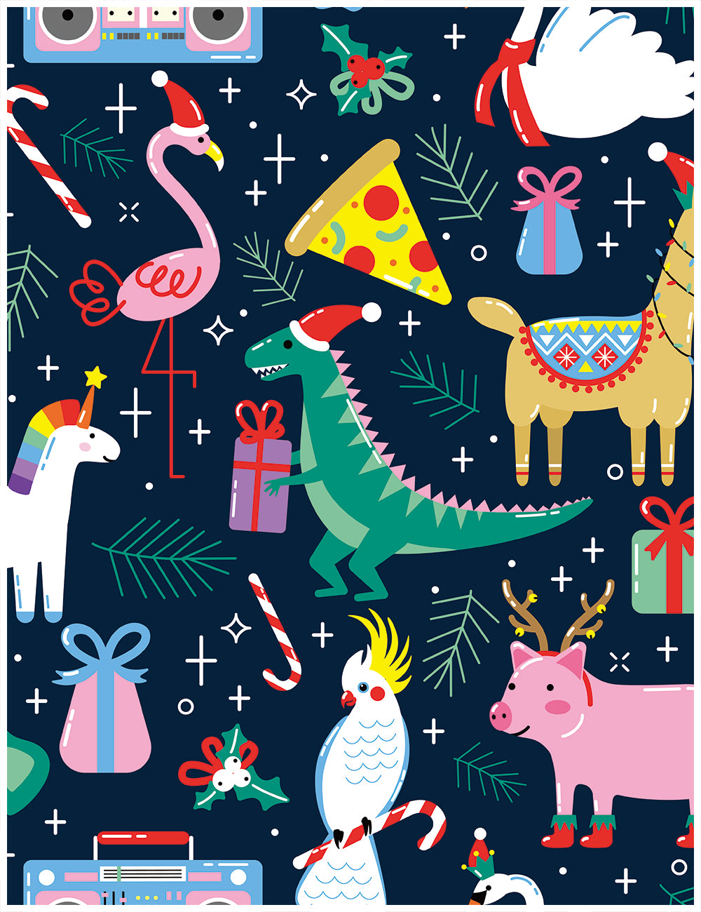 HaokHome Christmas-Themed Cartoon Animal Wallpaper Fun and Festive Design