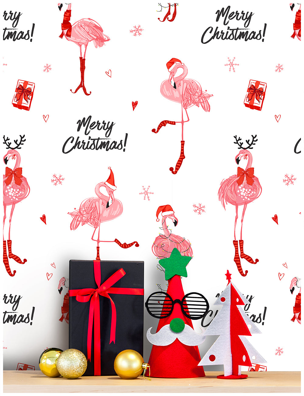 HaokHome Christmas Flamingo Wallpaper Elegant and Festive Holiday Design