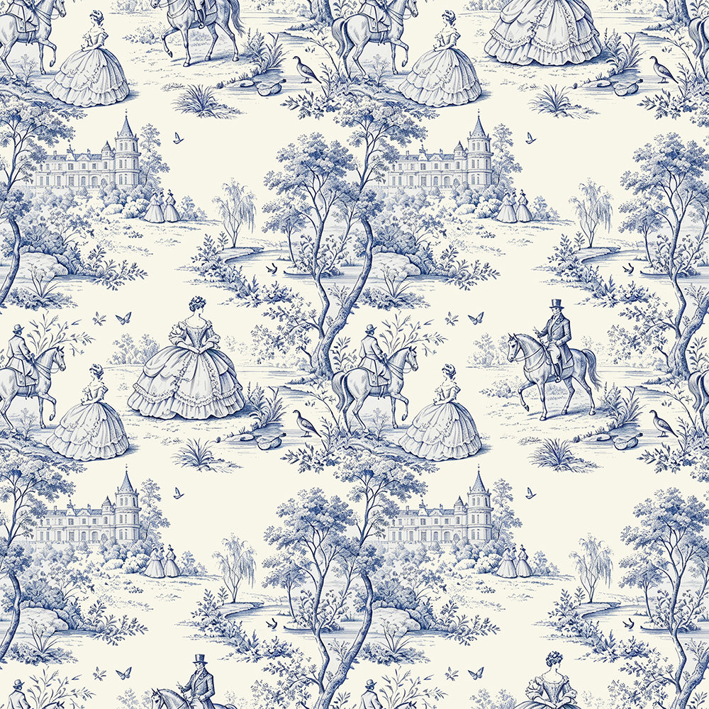 HaokHome Classic Toile de Jouy Peel and Stick Wallpaper, Blue & White French Countryside Scenic Removable Self Adhesive Wallpaper