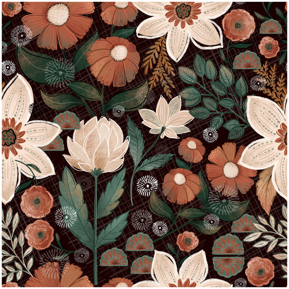 HaokHome Wallpaper Peel and Stick Floral Botanical Dark Brown/Beige/Green Retro Wall Decor Removable Mural for Bedroom & Living Room