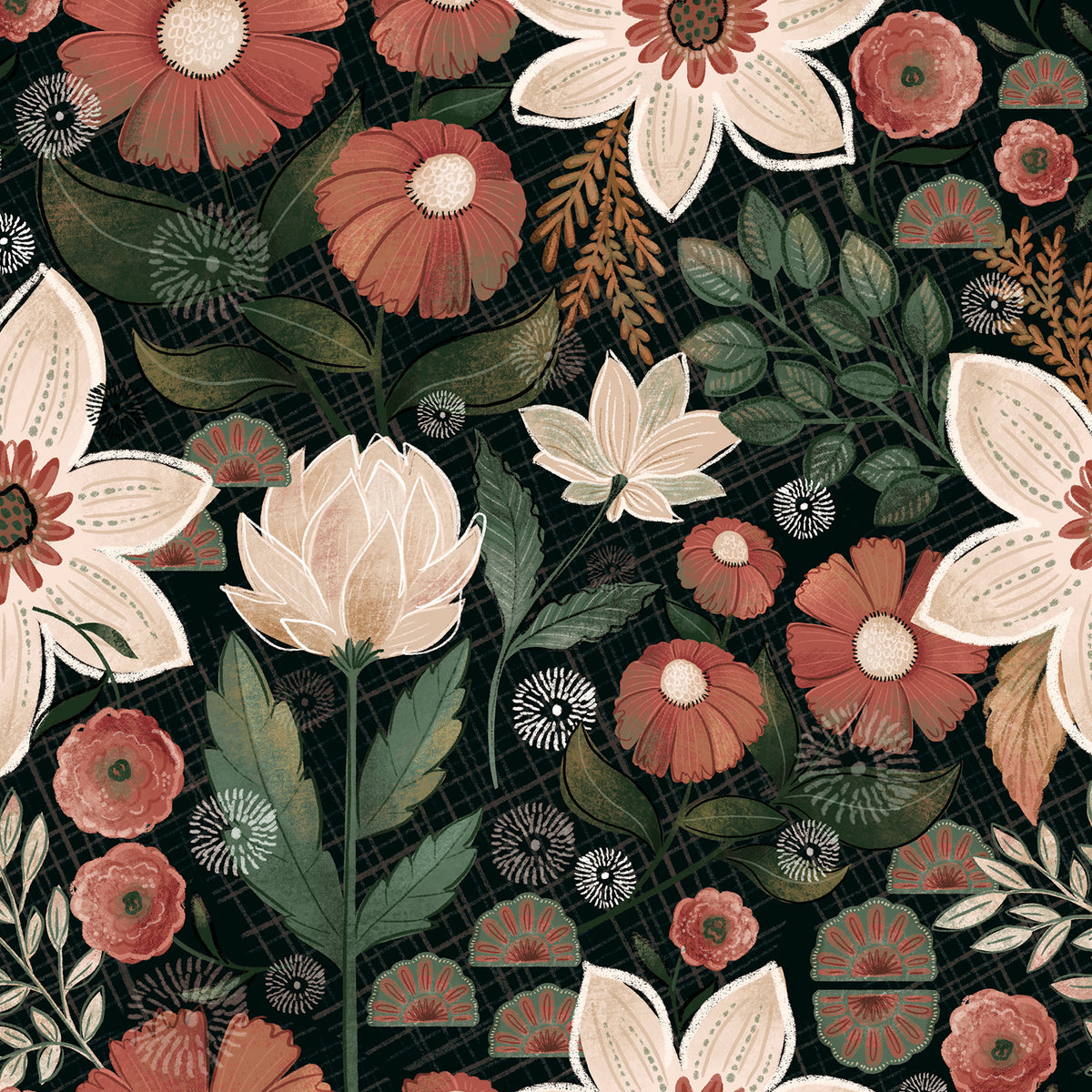 HaokHome Dark Green Retro Floral Wall Covering, Vintage Botanical Removable Self-Adhesive Wallpaper for Living Room Accent Wall