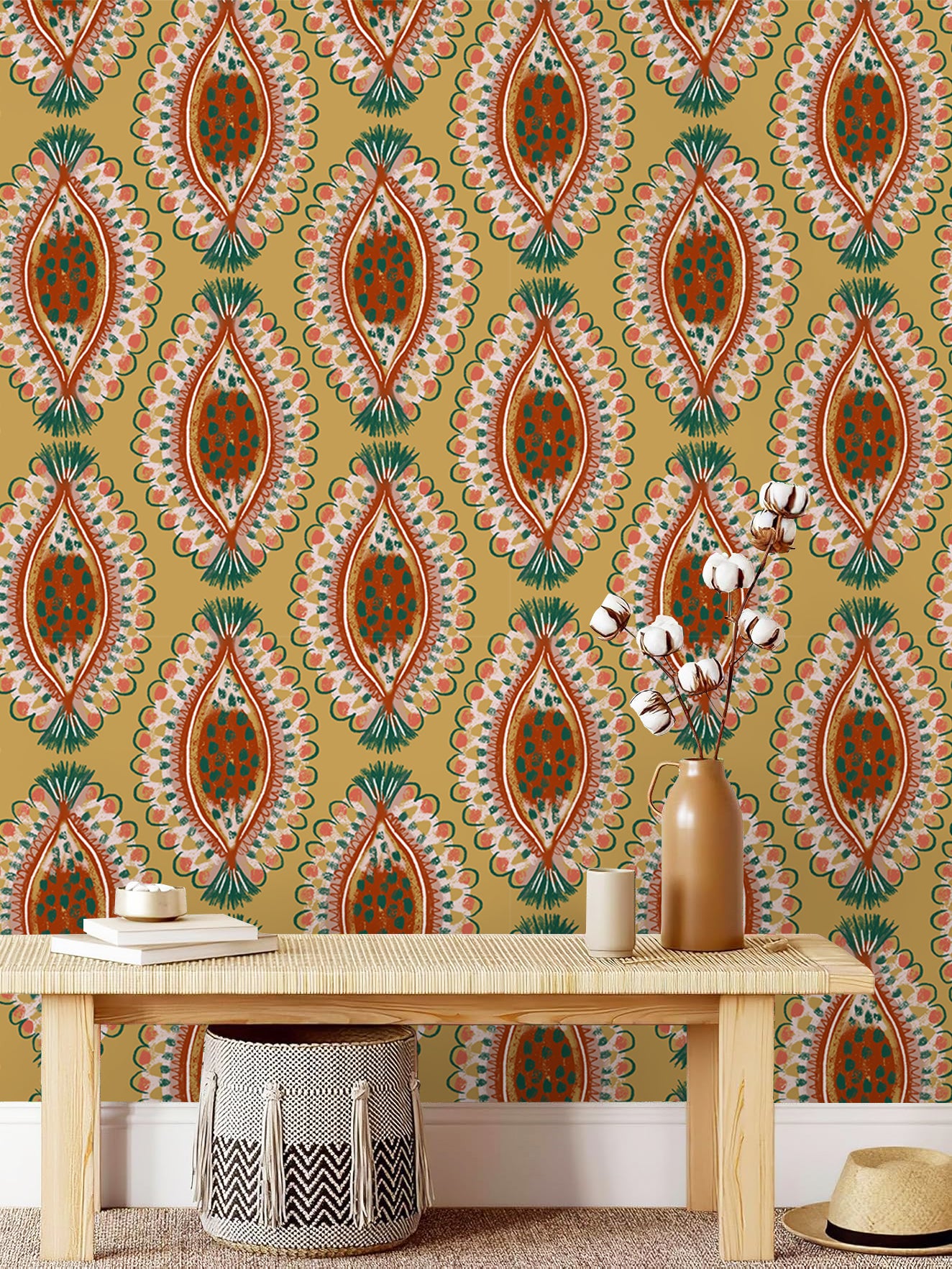 HaokHome Eclectic Boho Wallpaper – Abstract Petal Pattern in Blush Pink