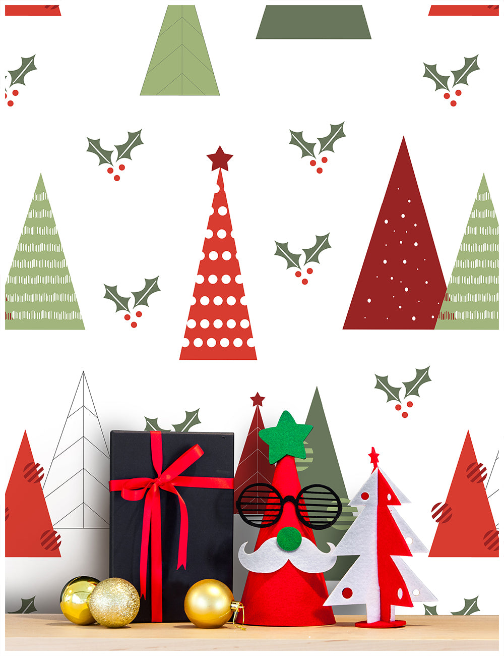 HaokHome Geometric Christmas Tree Wallpaper Modern Festive Design