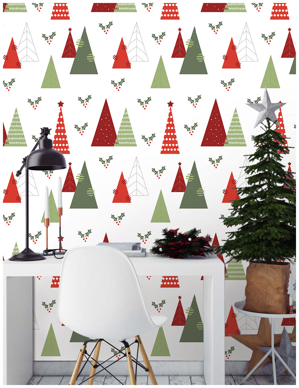 HaokHome Geometric Christmas Tree Wallpaper Modern Festive Design