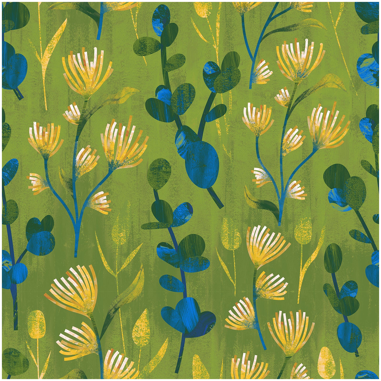 HaokHome Modern Abstract Botanical Peel and Stick Wallpaper, Green & Blue Whimsical Floral Removable Wallpaper for Home Decor