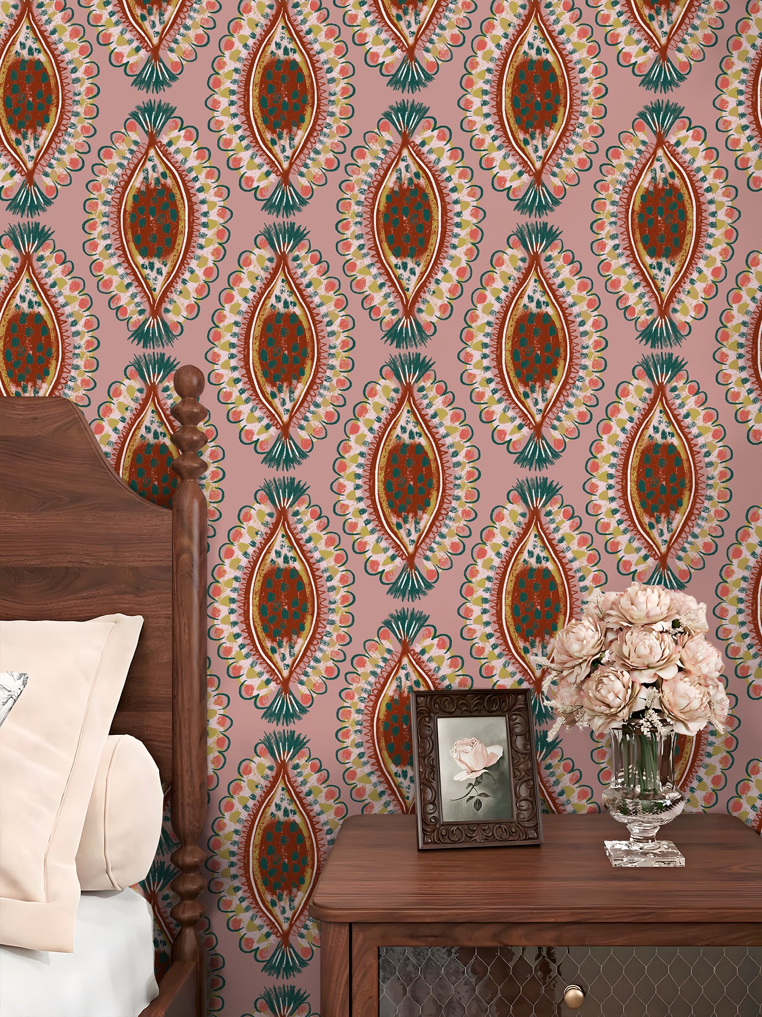 HaokHome Modern Tribal Wallpaper – Earthy Mustard with Artistic Botanical Pattern