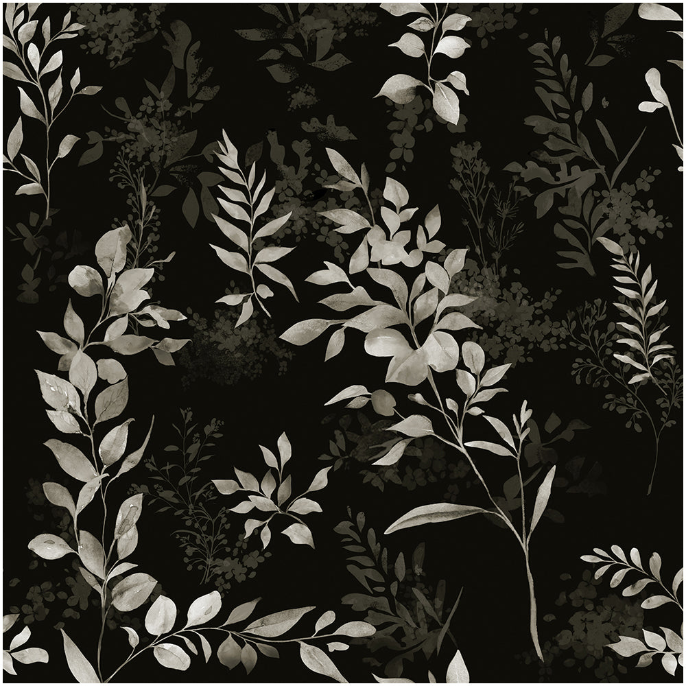 HaokHome Moody Black Botanical Peel and Stick Wallpaper, Dark Watercolor Leaf Floral Removable Self Adhesive Wallpaper for Bedroom & Living Room