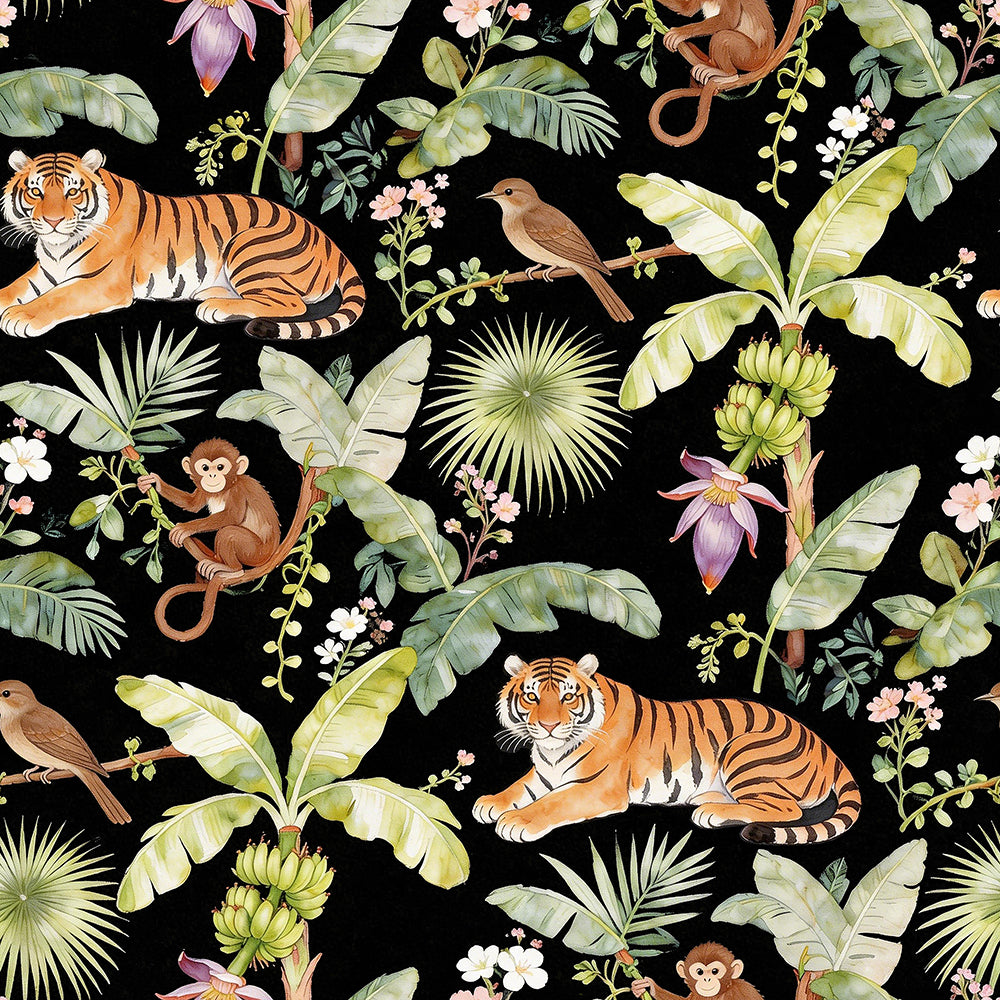 HaokHome Moody Tropical Jungle Peel and Stick Wallpaper, Vintage Watercolor Wild Animal Botanical Removable Self Adhesive Wallpaper with Tiger & Monkey Pattern