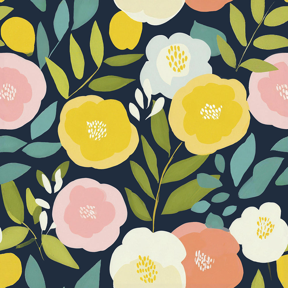 HaokHome Navy Botanical Peel and Stick Wallpaper, Colorful Flower & Leaf Removable Wallpaper for Renters