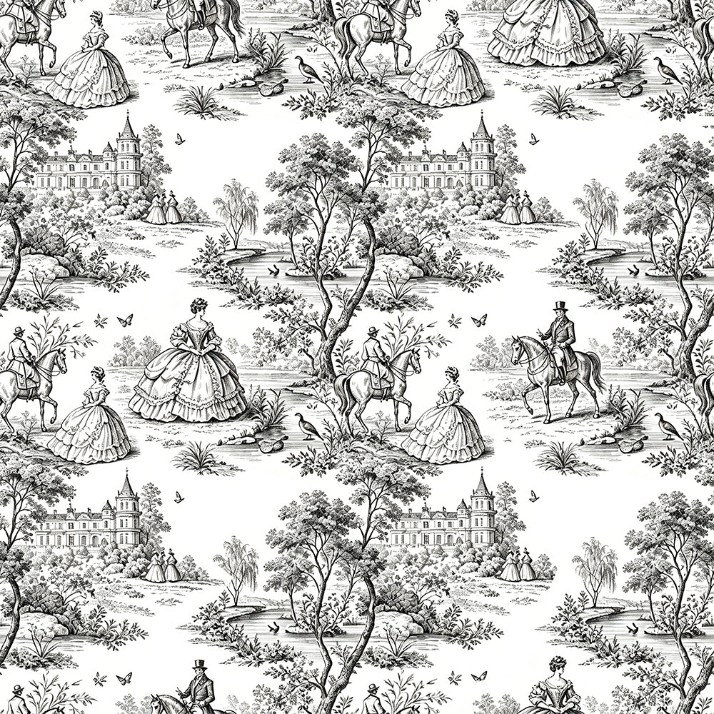 HaokHome Neutral Toile de Jouy Peel and Stick Wallpaper, Black & White Vintage French Scenic Removable Self Adhesive Wallpaper