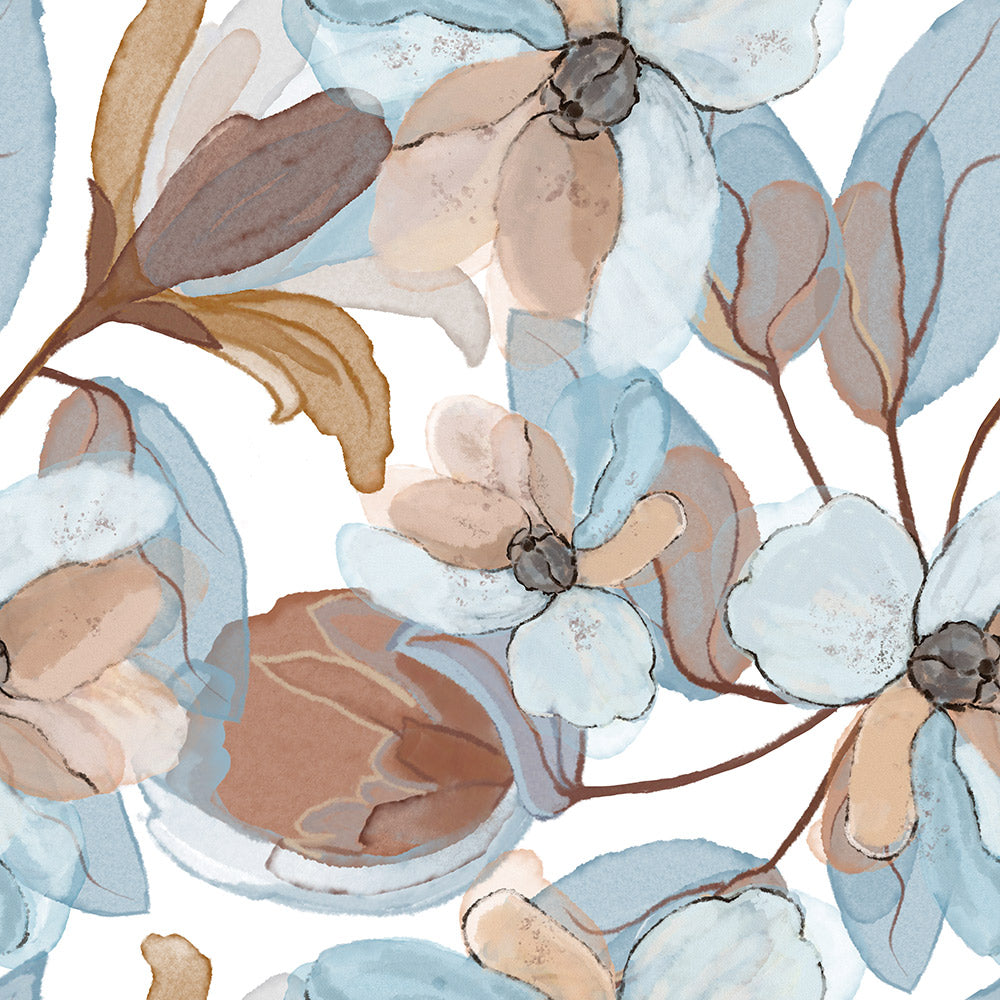 HaokHome Neutral Watercolor Floral Peel and Stick Wallpaper, Soft Blue & Terracotta Removable Wallpaper for Bedroom