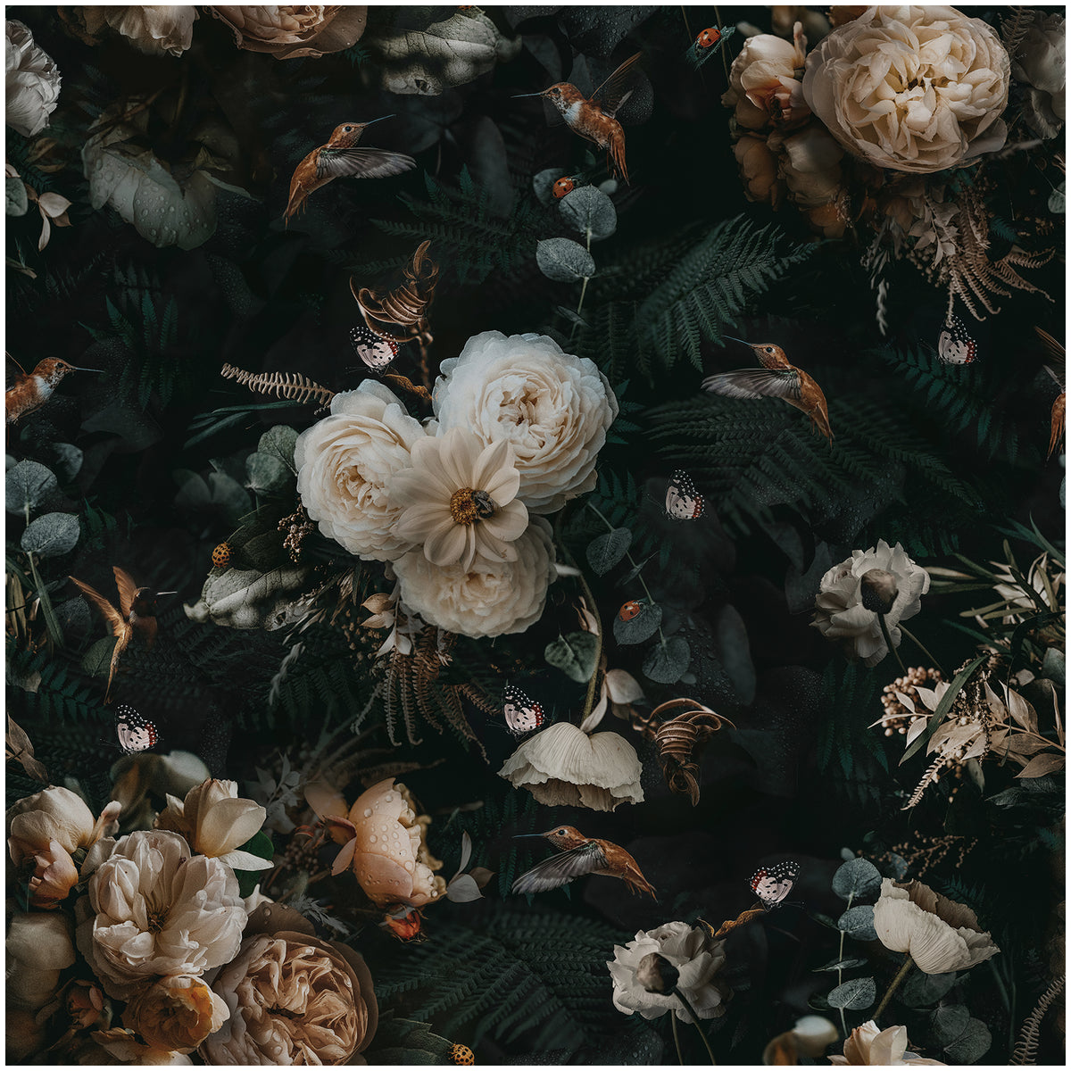 HaokHome PHaokHome Dark Moody Botanical Removable Self‑Adhesive Wall Covering, Vintage Peony Hummingbird Butterfly Peel and Stick Wallpapereel and Stick Boho Wallpaper Removable Vintage Black Floral Contact Paper for Cabinet Accent Wall
